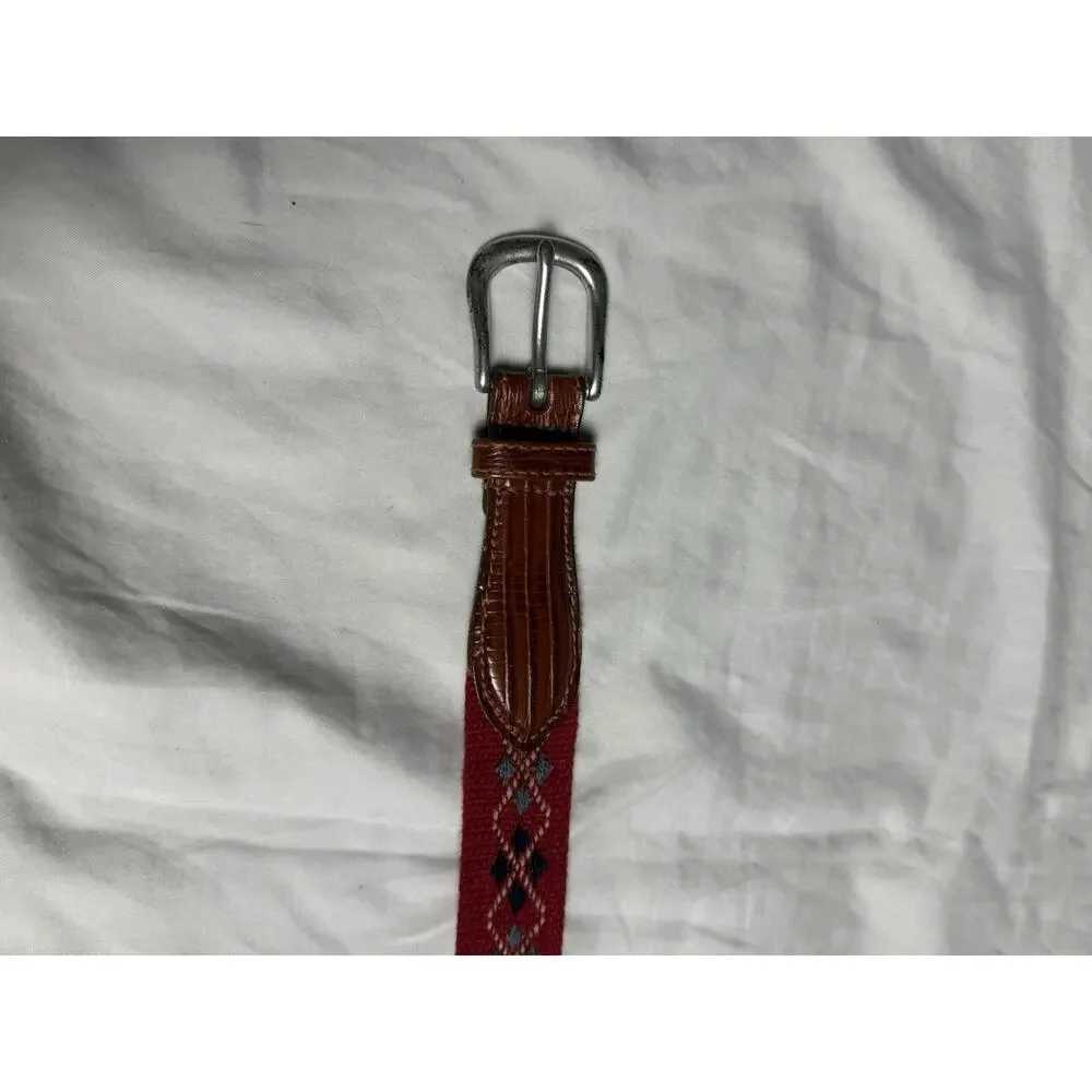 Canterbury Argyle Ribbon Club Belt Mens Size 40 Red Preppy Ivy Leather Tab